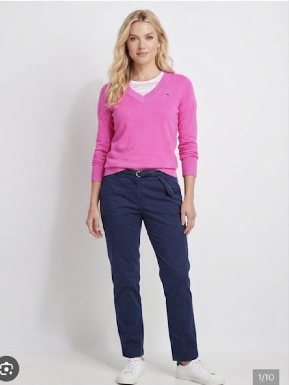 NWT Vineyard Vines HERITAGE COTTON Hot Pink V-Neck Sweater~S - Picture 7 of 13